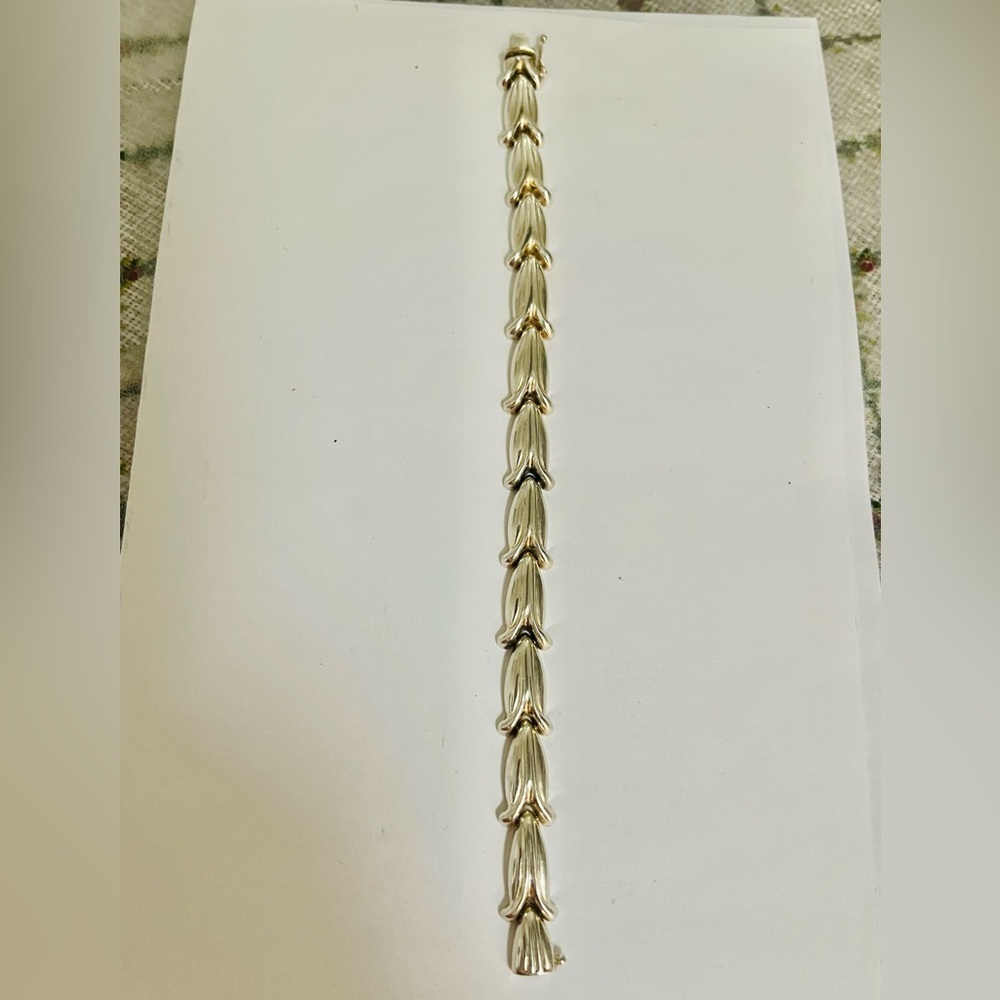 VTG 925 Sterling Silver Link  Floral Tulip Bracelet Sz 7”